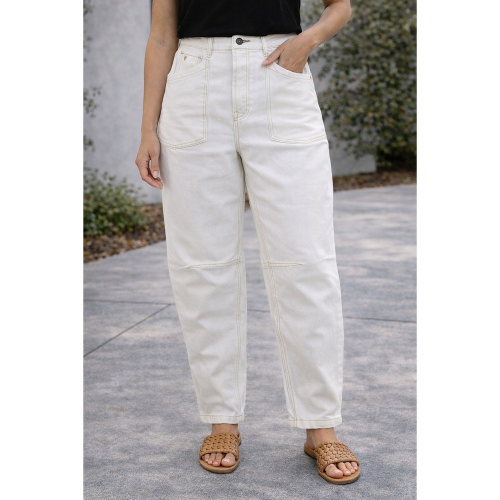 Frye Barrel Jean Bone High Rise Curved Leg Denim Pants Womens Size 4 NWT